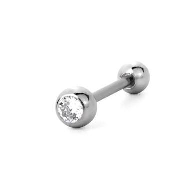 Nyelvpiercing orvosi acélból színes kövekkel díszítve