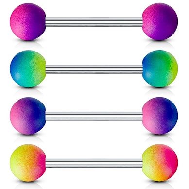Barbell piercing gumibevonatú golyókkal