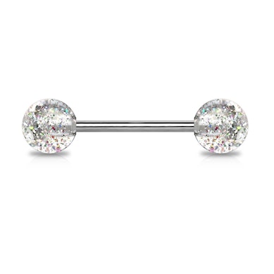 Nyelvpiercing titánból, csillámos golyókkal