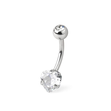 Köldök piercing, szív alakú kővel