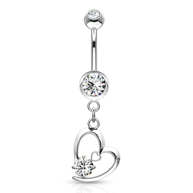 Köldök piercing kővel díszített szív medállal