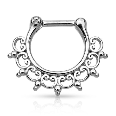 Septum piercing orvosi acélból, filigrán díszítéssel