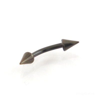 Hajlított szárú piercing, fekete színben, tüske végekkel