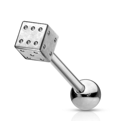 Nyelv piercing dobókockával