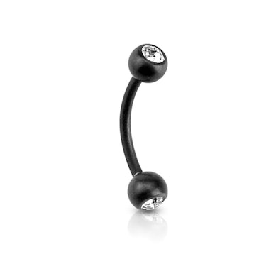 Banán piercing matt fekete bevonattal, kő dísszel