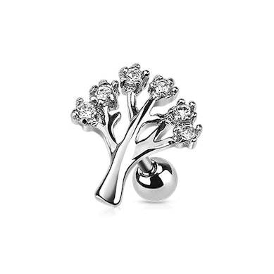 Tragus piercing csillogó köves fa díszítéssel