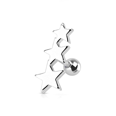Tragus ékszer, 3 darab csillaggal