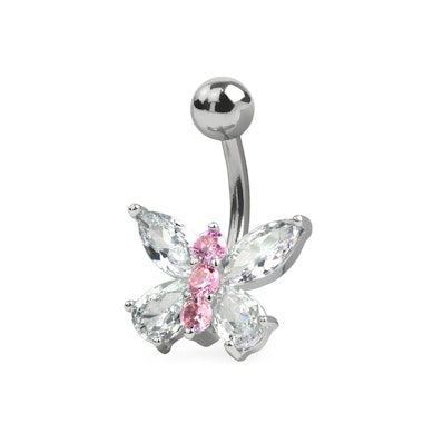 Köldök piercing, kristály pillangó dísszel
