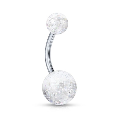 Köldök piercing titániumból, csillámos golyókkal