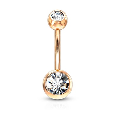 Köldökpiercing, rose gold bevonattal, kő dísszel