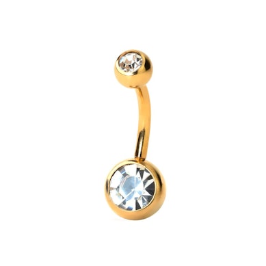 Aranyozott köldök piercing, kő dísszel