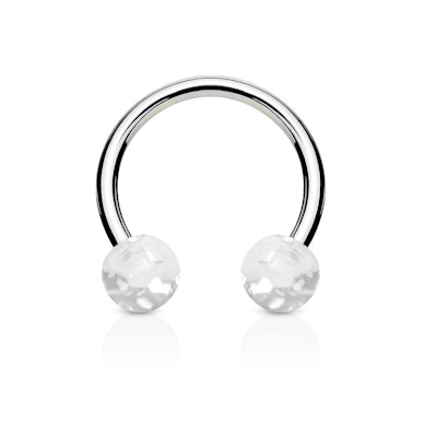 Patkó piercing, csillámos akril golyókkal
