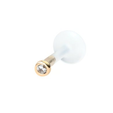 Labret PTFE szárral, kővel, 14 karátos arany foglalattal
