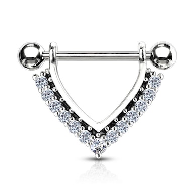 Mellpiercing V alakú köves díszítéssel