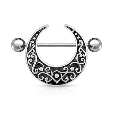 Mellpiercing filigrán félholddal