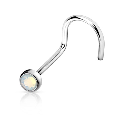 Orr piercing, hajlított szárú, opalit kővel