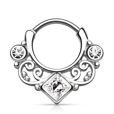 Septum piercing hajlításokkal és szögletes kővel