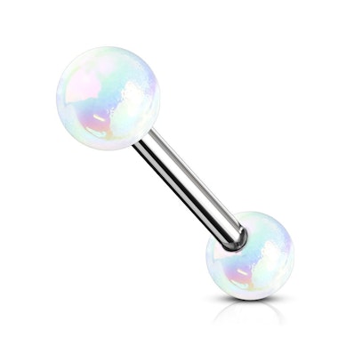 Barbell piercing metálfényes golyókkal