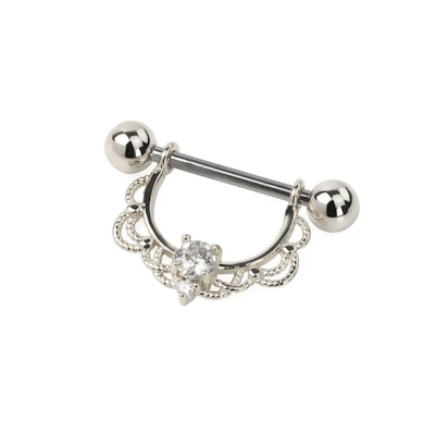 Mell piercing csillogó kővel és filigrán díszítéssel