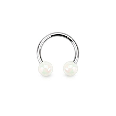 Patkó piercing, metálfényű akril golyókkal