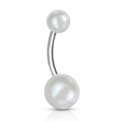Köldök piercing, gyöngyházfényű golyókkal