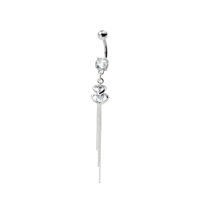 Köldök piercing, dupla szív medállal és kő dísszel