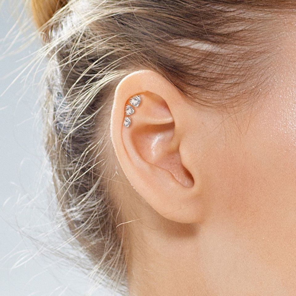 Fül piercing szett, kerek kővel