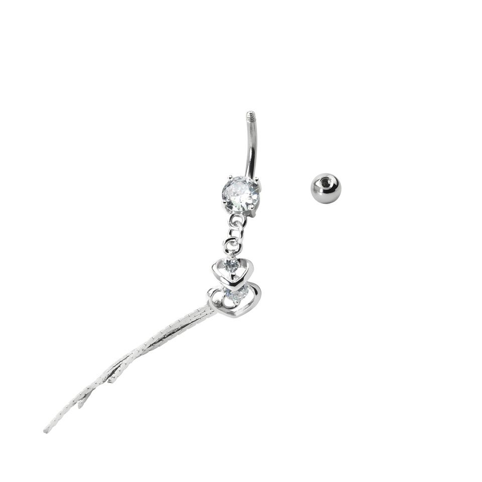Köldök piercing, dupla szív medállal és kő dísszel