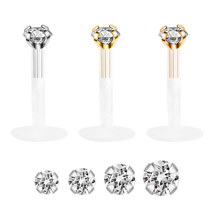 Labret 14 karátos arany foglalatos kővel, PTFE szárral