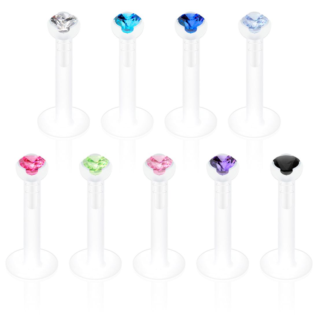 Labret PTFE anyagból, színes kövekkel díszítve