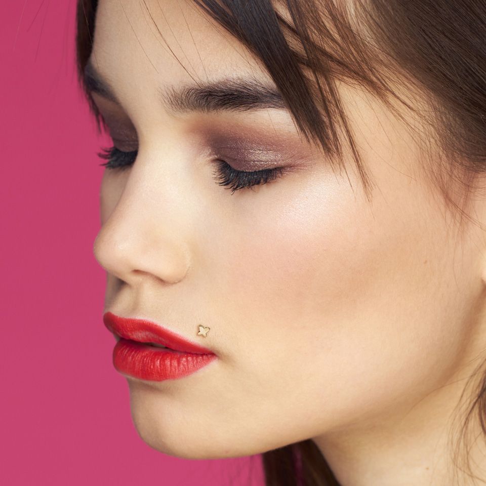 Labret, ptfe szárral, 14 karátos arany pillangó zárófejjel
