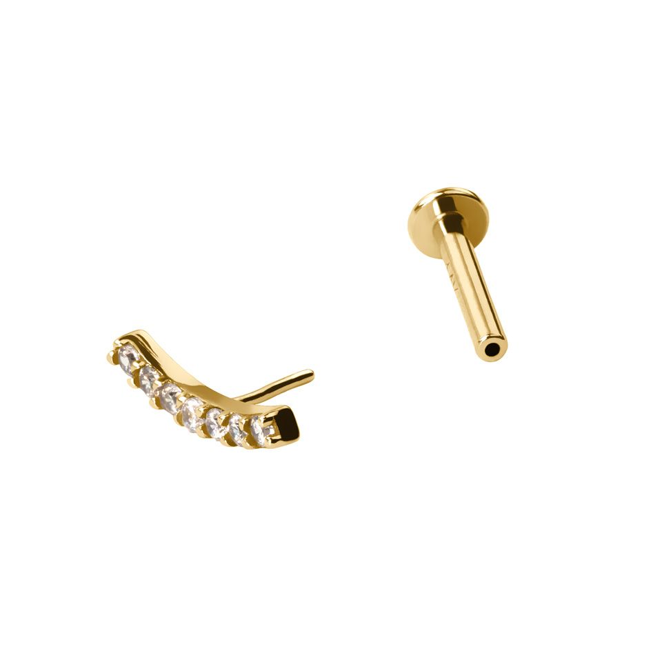Push-in labret 14K aranyból, cirkónia köves ívvel