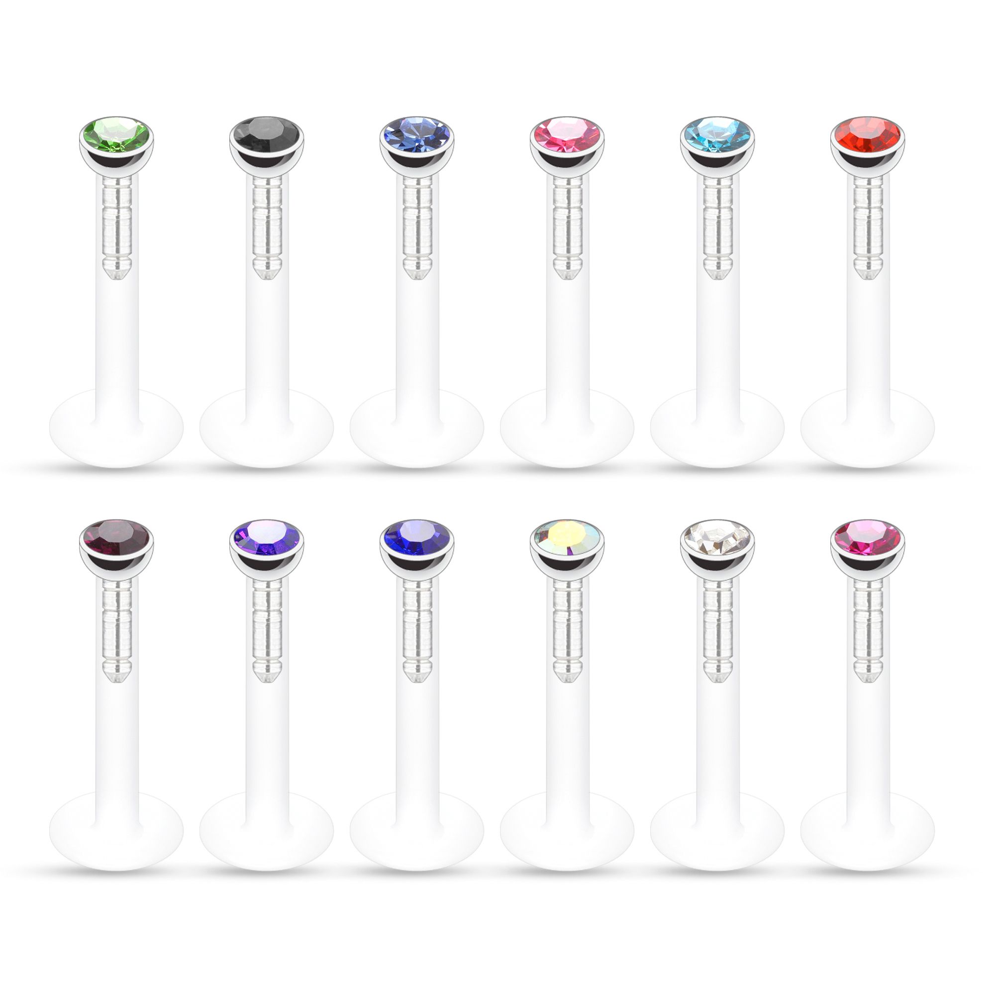 Labret, ptfe anyagból, színes kövekkel