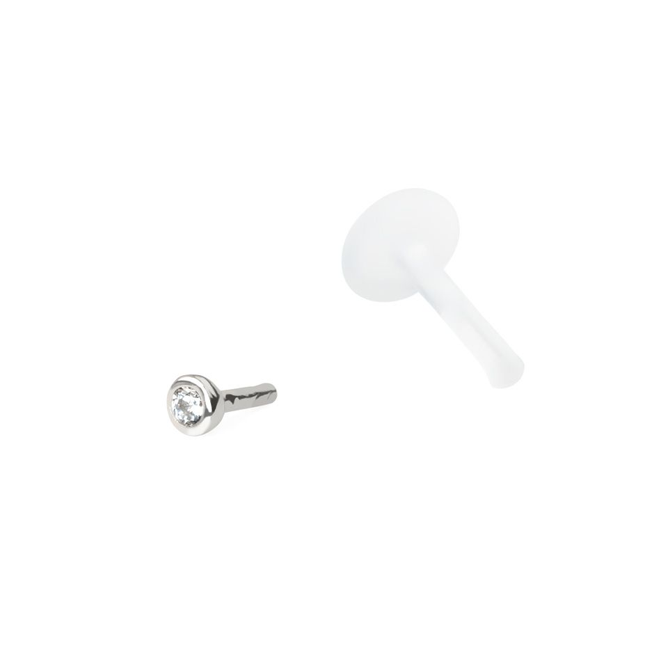 Labret PTFE szárral, kővel, 14 karátos arany foglalattal