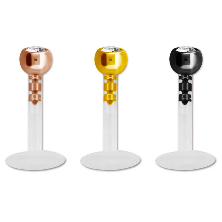 Labret ptfe-ből, színes foglalatos kővel