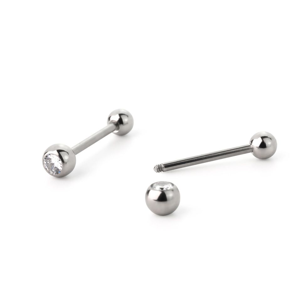 Nyelvpiercing orvosi acélból színes kövekkel díszítve