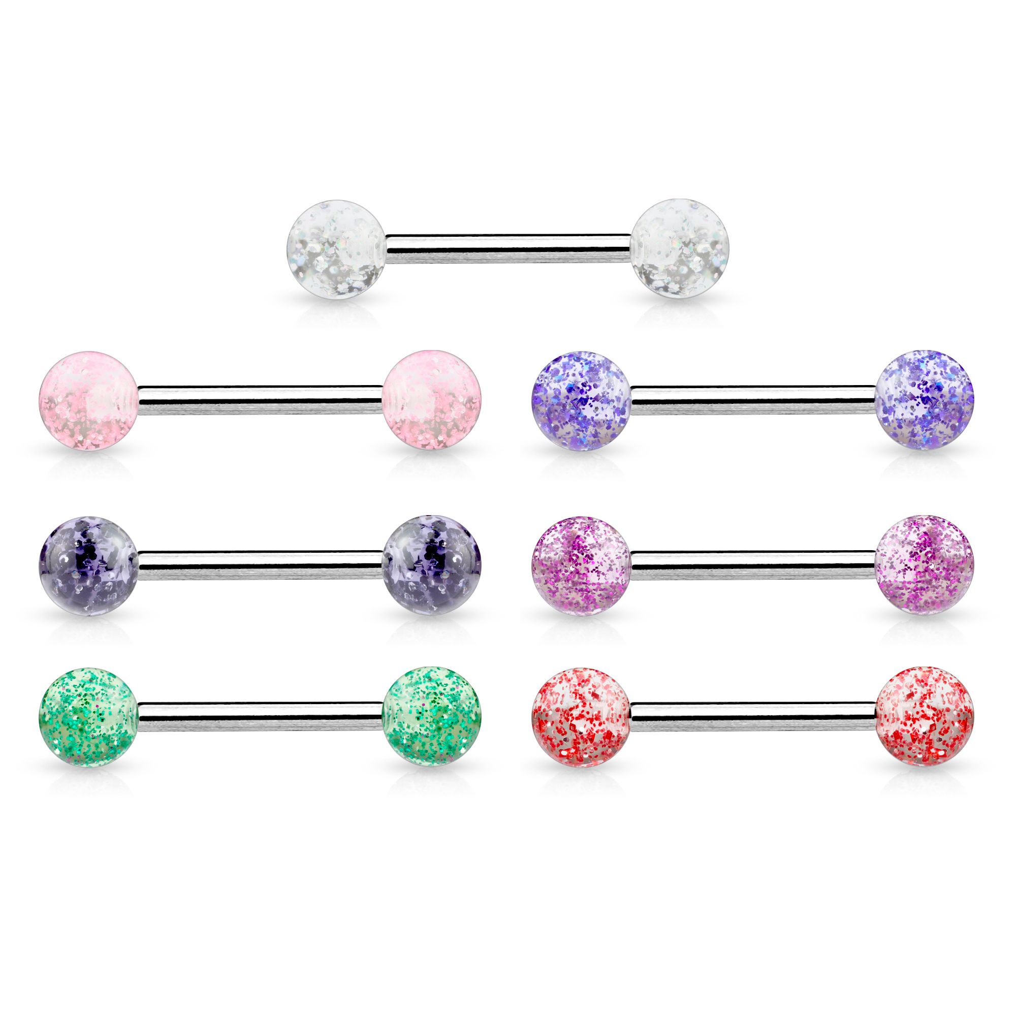 Nyelvpiercing titánból, csillámos golyókkal