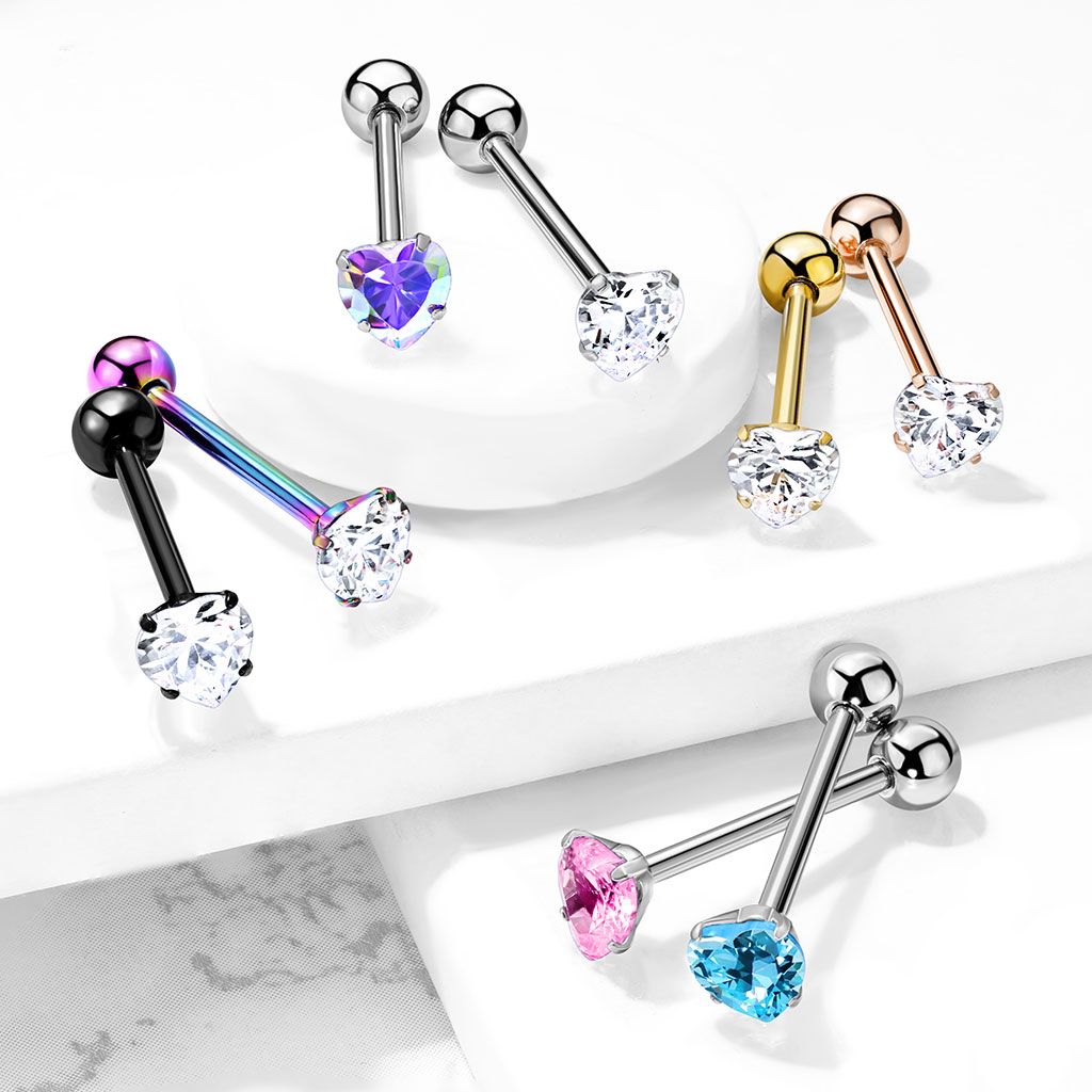 Nyelvpiercing szív alakú kristállyal