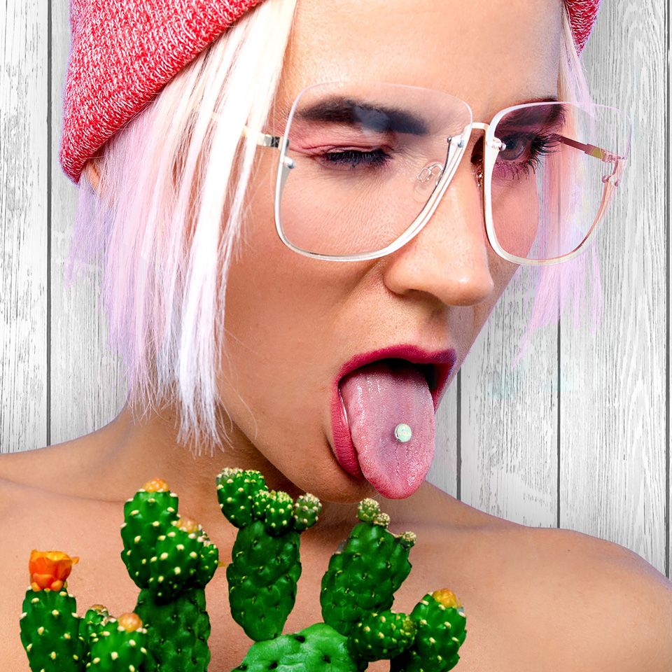 Nyelv piercing opál kővel