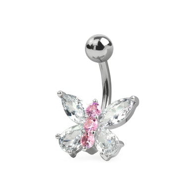 Köldök piercing, kristály pillangó dísszel