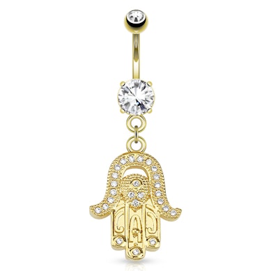 Köldök piercing arany bevonattal, hamsa kéz medállal