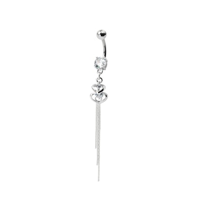 Köldök piercing, dupla szív medállal és kő dísszel