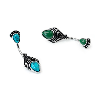 Köldök piercing különleges antikolt dizájnnal, ovális kövekkel