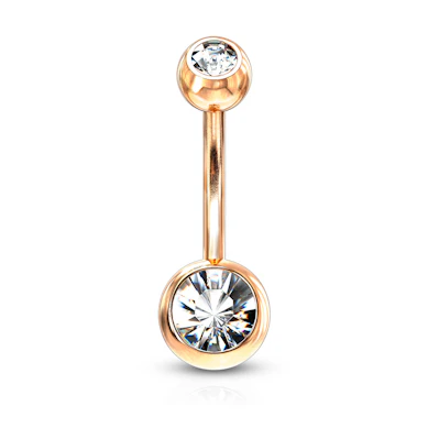 Köldökpiercing, rose gold bevonattal, kő dísszel