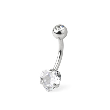 Köldök piercing, szív alakú kővel