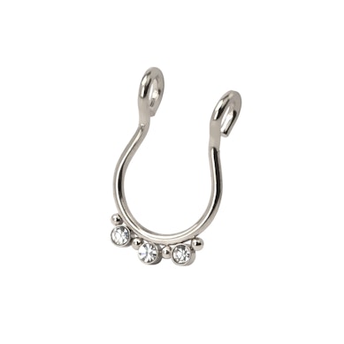 Fake septum karika három kővel és gyöngyökkel