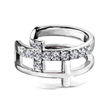 Fülgyűrű dupla kereszttel és kövecskékkel