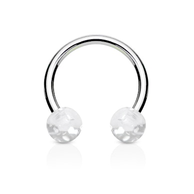 Patkó piercing, csillámos akril golyókkal