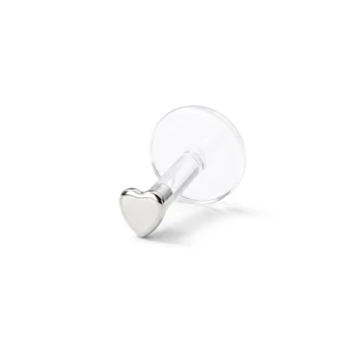 Labret szívecskével, bioplaszt szárral-14k fehérarany / PTFE