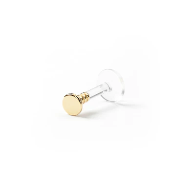 Labret 14K arany korong fejjel, bioplaszt szárral